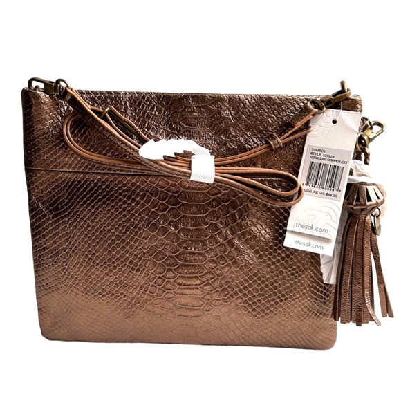 NWT The Sak Leather Snake Skin Look "Tomboy" Copper Crossbody Bag - Picture 1 of 16